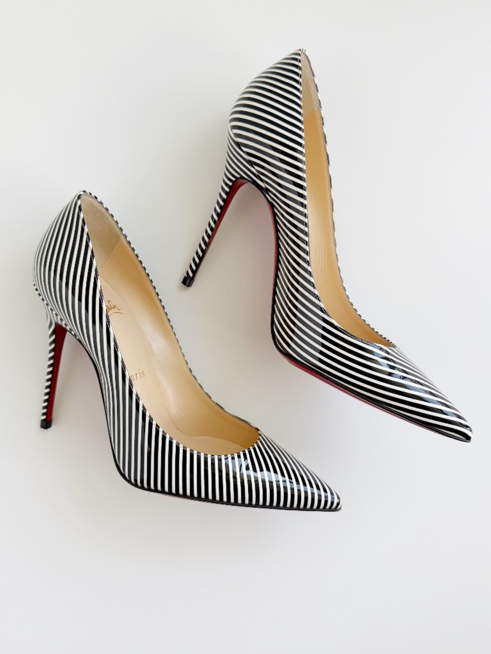 Christian Louboutin Décolleté 554 100 Patent Stripes Pumps EU 36 Black White - Picture 2 of 12